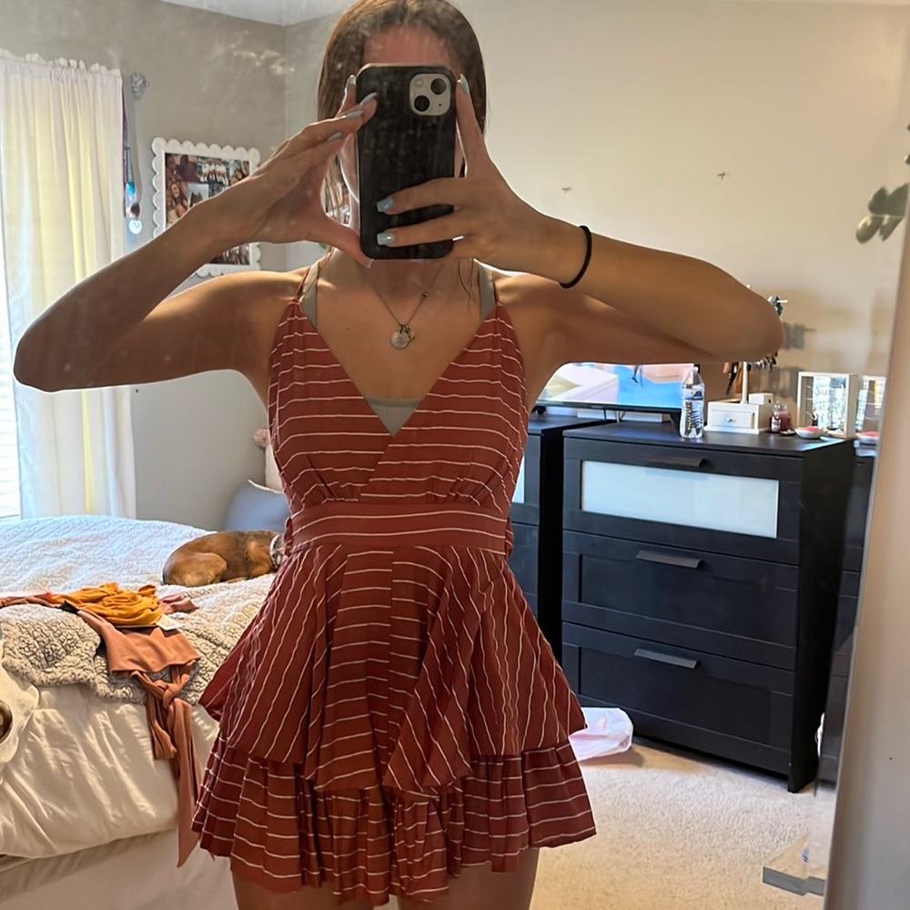 Striped burnt orange romper